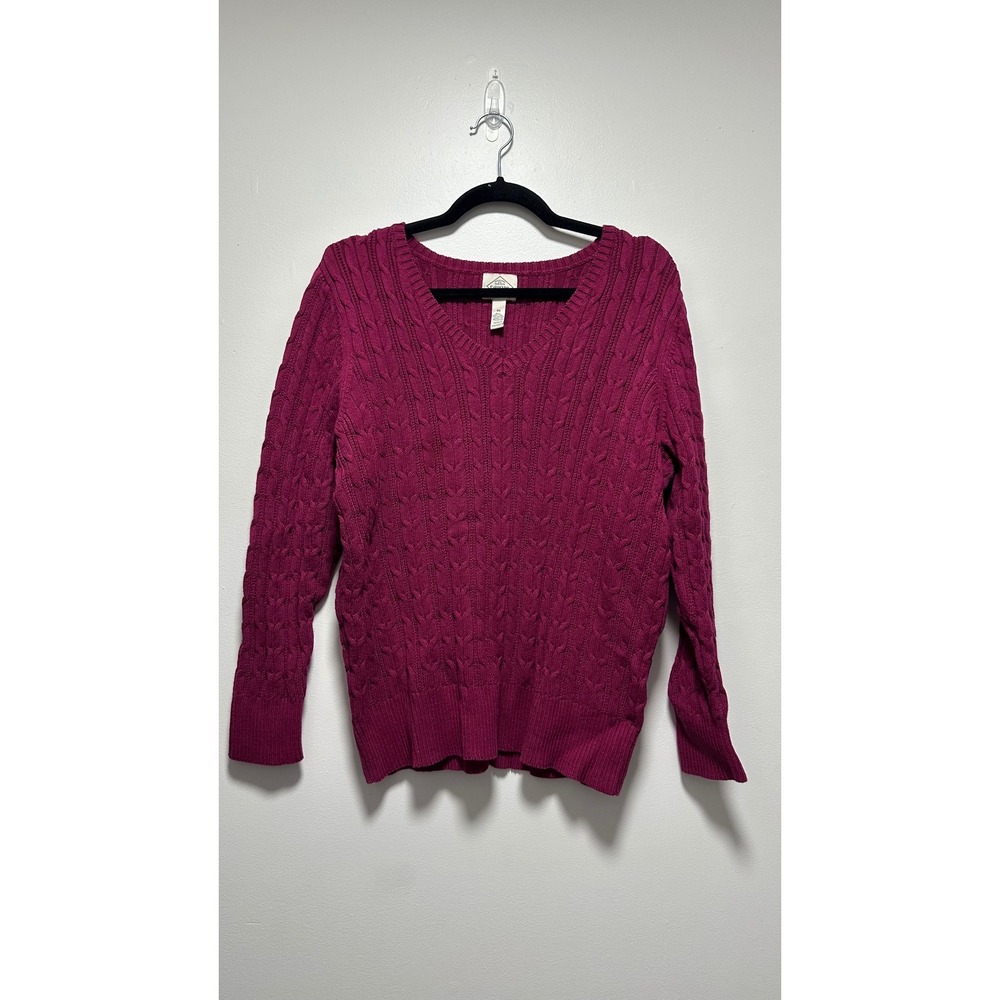 St Johns Bay Magenta Cable Knit V-Neck Sweater Womens 2X Berry Pink Cotton Blend